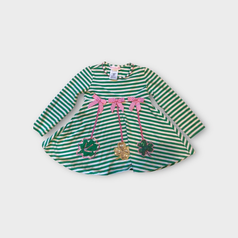 Bonnie Jean Girls Green Striped St. Patrick's Day‎ Dress 4T Shamrock Bows